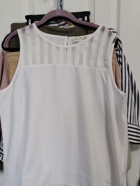 Simply Noelle White Sleeveless Sheer-Stripe Yoke Camisole L Xl